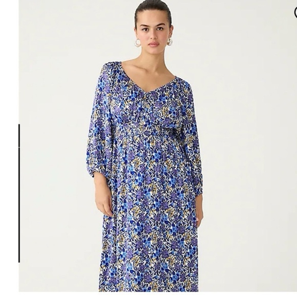 J. Crew V-neck smocked midi dress is blue fete floral